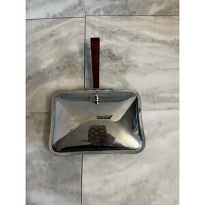 Vintage Ironware Warming Serving Pan Dish with Hinged Lid Wood Handle USA